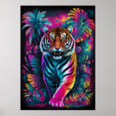 Psychedelic Tiger – Vibrant Neon Oerwoud Art Poste Poster (Voorkant)