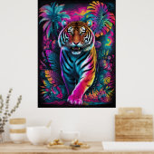 Psychedelic Tiger – Vibrant Neon Oerwoud Art Poste Poster (Keuken)