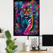 Psychedelic Tiger – Vibrant Neon Oerwoud Art Poste Poster (Thuiskantoor)