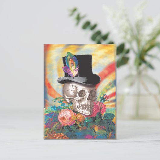 Psychedelic Top Hat Skull Briefkaart (Staand voorkant)