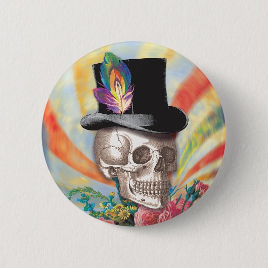 Psychedelic Top Hat Skull Button (Voorkant)