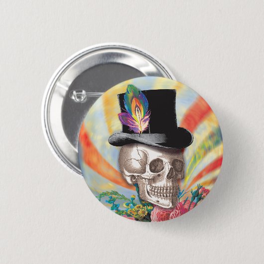 Psychedelic Top Hat Skull Button (Voorkant /achterkant)