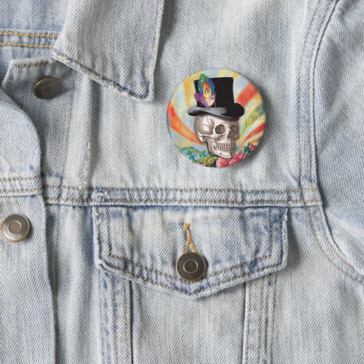 Psychedelic Top Hat Skull Button (In situ)