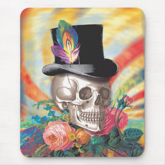 Psychedelic Top Hat Skull Mousepad Muismat (Voorkant)