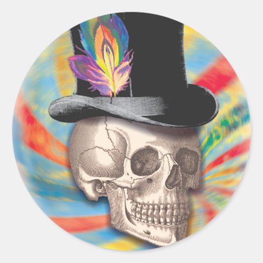 Psychedelic Top Hat Skull Sticker (Voorkant)