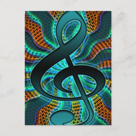 Psychedelic Treble Clef/G Clef Music Symbol Briefkaart (Voorkant)