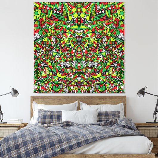 Psychedelic Tribal Abstracte kleurrijke samenstell Canvas Afdruk (Insitu (Slaapkamer))