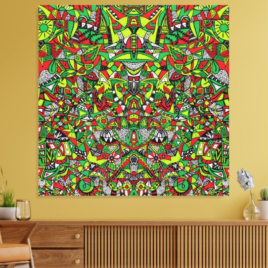Psychedelic Tribal Abstracte kleurrijke samenstell Canvas Afdruk (Insitu (Woonkamer))