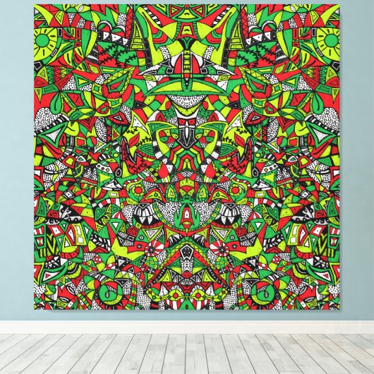 Psychedelic Tribal Abstracte kleurrijke samenstell Canvas Afdruk (Insitu (Houten vloer))