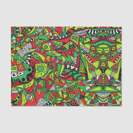 Psychedelic Tribal Abstracte kleurrijke samenstell Tissuepapier (Voorkant)