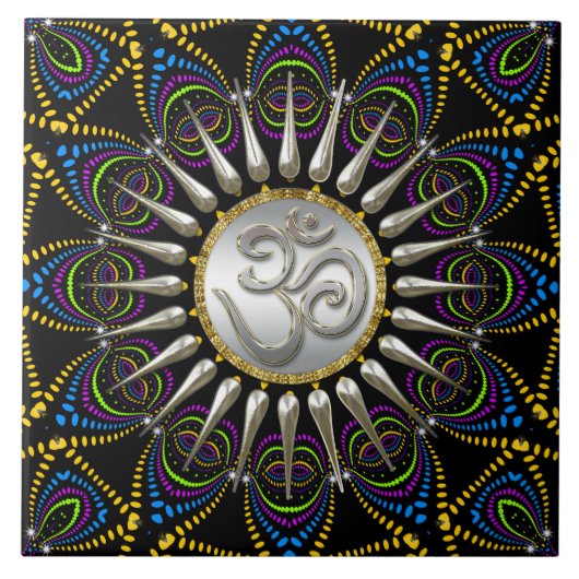 Psychedelic Tribe Silver om keramische tegels Tegeltje (Voorkant)