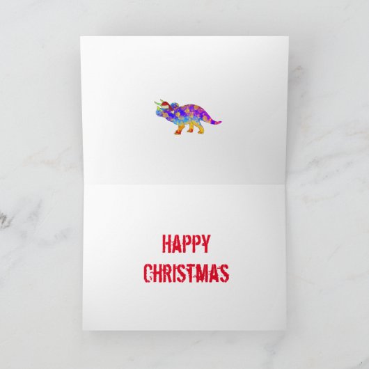 Psychedelic Triceratops Santa Kerstmis Dinosaur Kaart (Binnen)