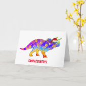 Psychedelic Triceratops Santa Kerstmis Dinosaur Kaart (Gele Bloem)