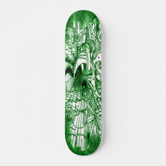 Psychedelic Trippy Black en Green Leaf Drawing Persoonlijk Skateboard (Voorkant)