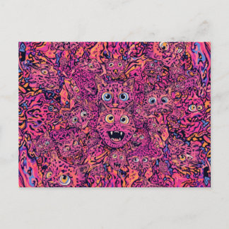 Psychedelic trippy cat in vibrant neon briefkaart