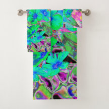 Psychedelic Trippy Lime Green en Blue Flowers