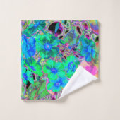Psychedelic Trippy Lime Green en Blue Flowers Bad Handdoek (Wasdoekje)