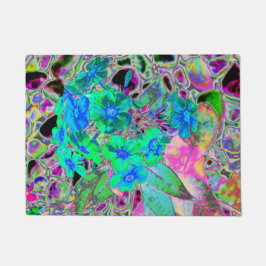 Psychedelic Trippy Lime Green en Blue Flowers Deurmat