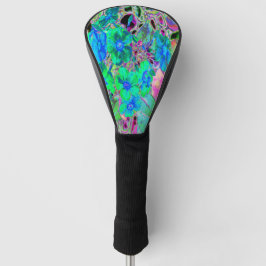 Psychedelic Trippy Lime Green en Blue Flowers Golfheadcover