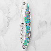 Psychedelic Trippy Lime Green en Blue Flowers Kurkentrekker (Voorkant)