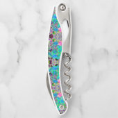 Psychedelic Trippy Lime Green en Blue Flowers Kurkentrekker (Achterkant)