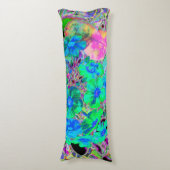 Psychedelic Trippy Lime Green en Blue Flowers Lichaamskussen (Voorkant Verticaal)