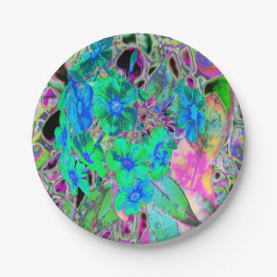 Psychedelic Trippy Lime Green en Blue Flowers Papieren Bordje