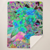 Psychedelic Trippy Lime Green en Blue Flowers Sherpa Deken (Voorkant)
