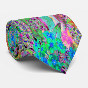 Psychedelic Trippy Lime Green en Blue Flowers Stropdas