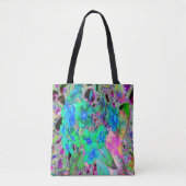 Psychedelic Trippy Lime Green en Blue Flowers Tote Bag (Voorkant)