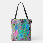 Psychedelic Trippy Lime Green en Blue Flowers Tote Bag (Achterkant)