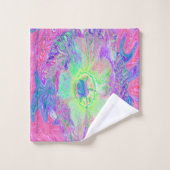 Psychedelic Trippy Lime Green en Paarse Hibiscus Bad Handdoek (Wasdoekje)