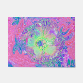 Psychedelic Trippy Lime Green en Paarse Hibiscus Deurmat