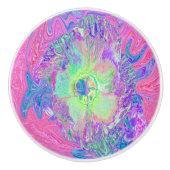 Psychedelic Trippy Lime Green en Paarse Hibiscus Keramische Knop (Voorkant)