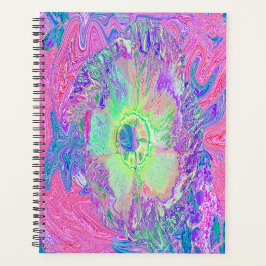 Psychedelic Trippy Lime Green en Paarse Hibiscus Planner (Voorkant)