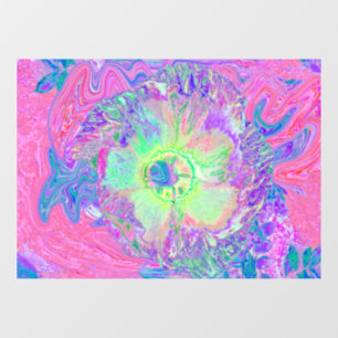 Psychedelic Trippy Lime Green en Paarse Hibiscus Raamsticker