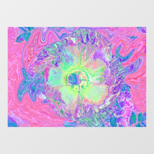 Psychedelic Trippy Lime Green en Paarse Hibiscus Raamsticker (Vel)