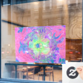 Psychedelic Trippy Lime Green en Paarse Hibiscus Raamsticker (Cafe Raam)