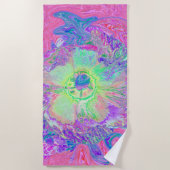 Psychedelic Trippy Lime Green en Paarse Hibiscus Strandlaken (Voorkant)