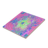 Psychedelic Trippy Lime Green en Paarse Hibiscus Tegeltje (Zijkant)