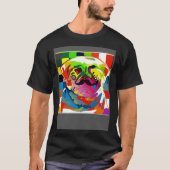 Psychedelic Trippy Moustache Pug T-shirt (Voorkant)