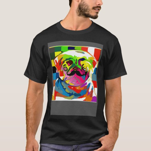 Psychedelic Trippy Moustache Pug T-shirt (Voorkant)