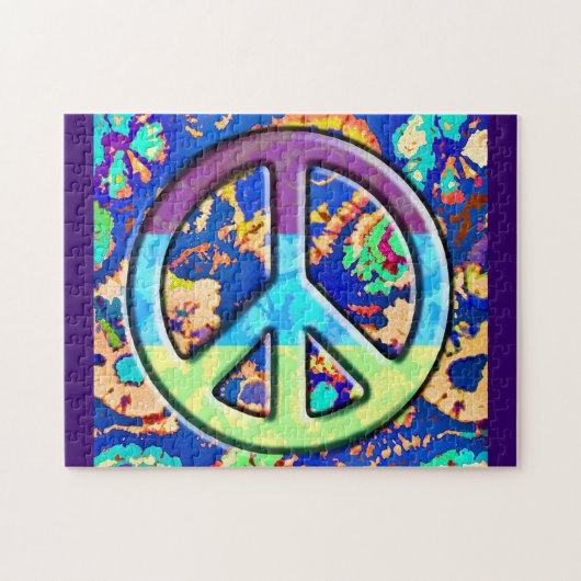 Psychedelic Trippy Paars Peace Sign Legpuzzel (Horizontaal)