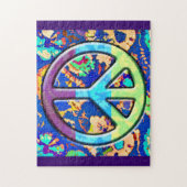 Psychedelic Trippy Paars Peace Sign Legpuzzel (Verticaal)