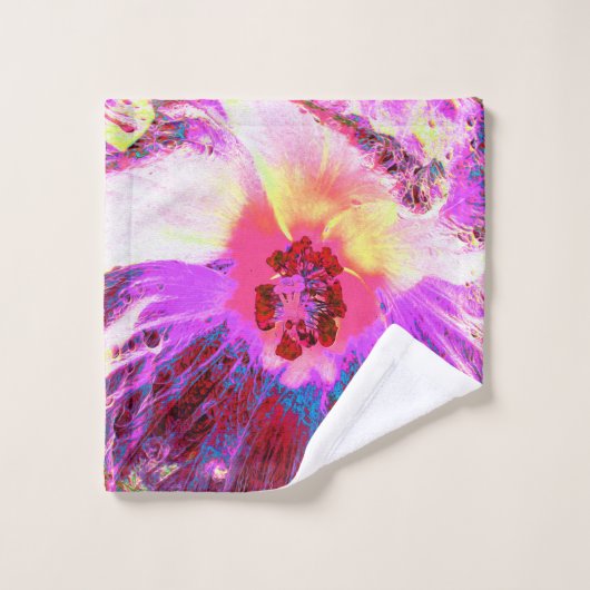 Psychedelic Trippy Rainbow-kleuren Hibiscus Flower Bad Handdoek (Wasdoekje)