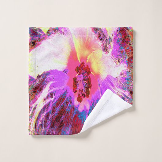 Psychedelic Trippy Rainbow-kleuren Hibiscus Flower Bad Handdoek (Wasdoekje)