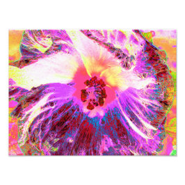 Psychedelic Trippy Rainbow-kleuren Hibiscus Flower Foto Afdruk