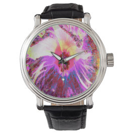 Psychedelic Trippy Rainbow-kleuren Hibiscus Flower Horloge