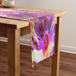 Psychedelic Trippy Rainbow-kleuren Hibiscus Flower Korte Tafelloper