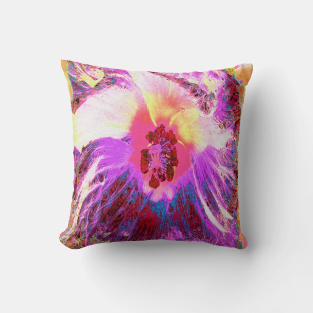 Psychedelic Trippy Rainbow-kleuren Hibiscus Flower Kussen (Voorkant)